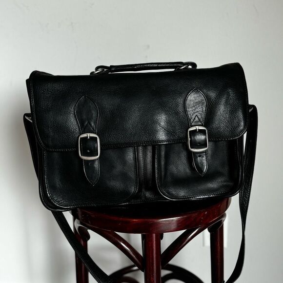 Vintage Black Leather Briefcase Messenger Bag - Picture 12 of 13